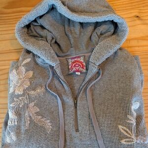 Johnny Was Gray/Silver Sparkle Embroidered Hoodie
